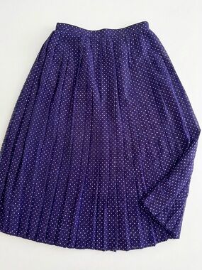 Vintage GPS Grande Personne Navy Blue Polka Dot Pleated Midi Skirt Size M / 9